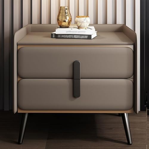 MOYIDUE Moderner Nachttisch, Beistelltisch Aus Holz, Nachttisch Mit 2 Schubladen, Metallbeine, Hoher Nachttisch FüR Schlafzimmer Und Wohnzimmer,Gray Brown,19.7in von MOYIDUE