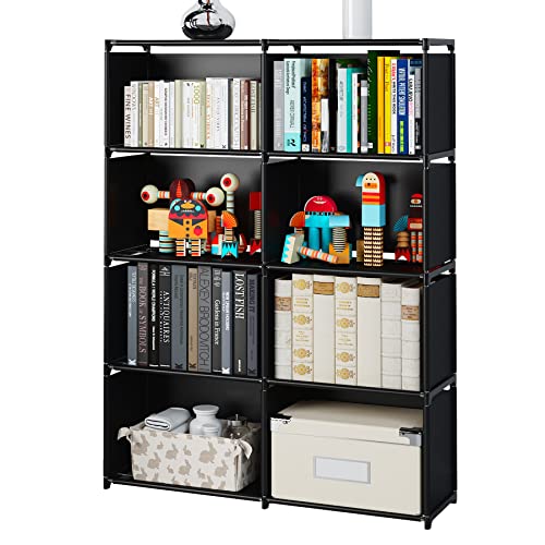 MOYIPIN Bücherregale, zusammengebautes Lagerregal, vertikales Schrank-Bücherregal für Schlafzimmer, Wohnzimmer, Zweireihige multifunktionale Aufbewahrungsausrüstung mit 8 Gittern (Schwarz) von MOYIPIN