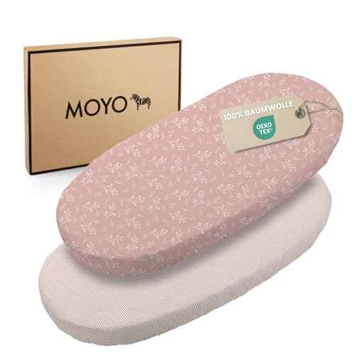 MOYO Baby Spannbettlaken 90x55-2'er Set Bettlaken, Doppelpack 100% Baumwolle Spannbettlaken Beistellbett oder Babybettchen, für Baby oder Kleinkind. Bettuch, OekoTex Zertifiziert, Stretch (Rosé) von MOYO