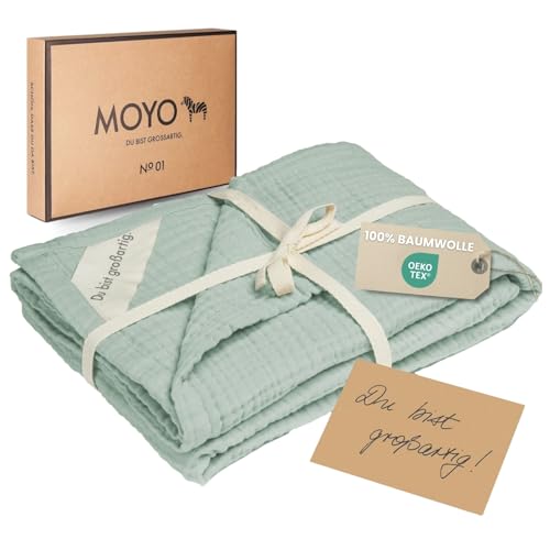 MOYO Musselin Babydecke Heller Eukalyptus I 75x100cm I Atmungsaktive Kuscheldecke aus Baumwoll-Musselin I Weiche Baby-Bettdecke für Junge & Mädchen I Baumwolldecke Geburt von MOYO
