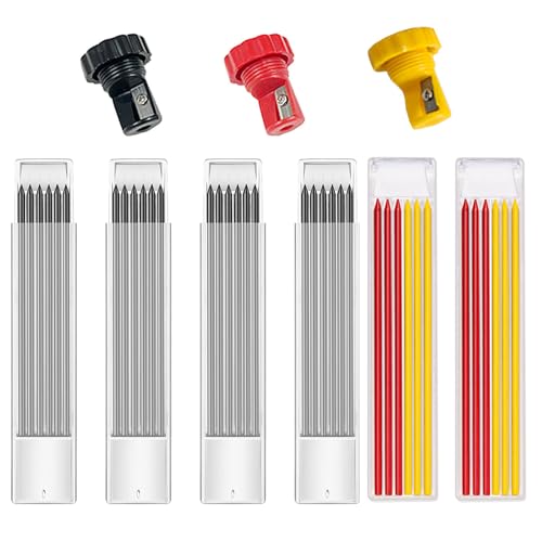 MOYWYCNO 36 Stück Minen Bleistiftminen mit Bleistiftspitzern, 2.8mm Zimmermannsbleistift Handwerker Maurerbleistift DIY Werkzeug auf Holz Beton Fliesen von MOYWYCNO