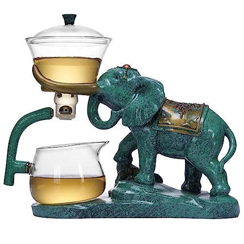 Mozeo Hitzebeständiges Kungfu-Glas-Tee-Set mit Heizung zieht Wasserableitung drehbarer Deckel Schüssel faule halbautomatische Hirschglas-Teekanne (Elefant einzeln) von MOZEO