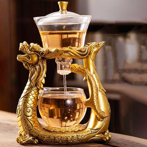 Mozeo Lazy Kungfu Tee-Set aus Glas, hitzebeständig, Wasserumleitung, drehbare Abdeckung, Schüssel, halbautomatische Glas-Teekanne, Anzug (Teekanne einzeln) von MOZEO