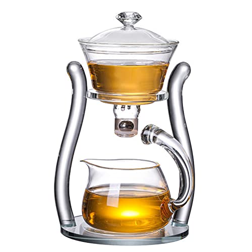 Mozeo Lazy Kungfu Glas Teekanne Halbautomatisch Teebereiter Anziehen Automatische Wasserbrauen Teekanne Büro Blume Glas Tee-Set (Klare Teekanne) von MOZEO
