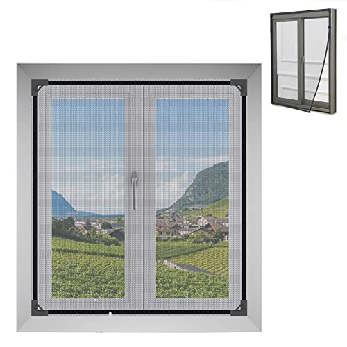 MOZMY Fliegengitter Fenster Magnet mit Magic Click, Fliegengitter mit innovativer Magnet befestigung kein Bohren oder Schrauben, Max Größe 100 x 120cm, DIY Insektenschutz Magnetisches Fenstergitter von MOZMY