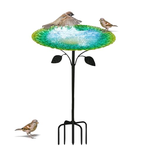 Vogeltränke Vogelbad für Garten Vogeltränke Stehend 83cm mit 5 Zackiger Sockel, Metall Vogelbecken Schüssel Wassertränke im Freien, Futter Schale Stehend für Vögel von MOZMY