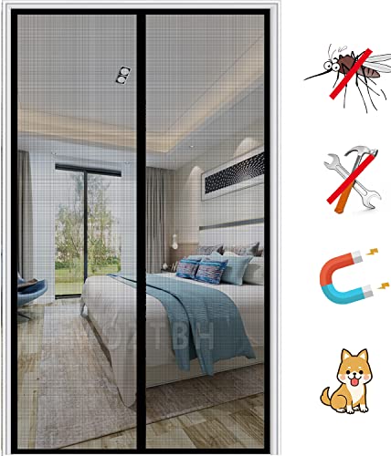 Fliegengitter Tür, fliegengitter balkontür,Insektenschutz Magnet Moskitonetz Automatisches Schließen Balkontür Fliegenvorhang,- Black-c|| 85x205cm(33x80inch) von MOZTBH