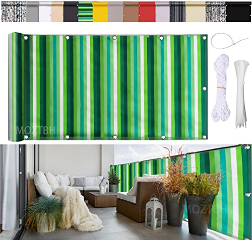 MOZTBH Balkon Sichtschutz, 100% Blickdichte Balkonbespannung Wetterfest UV-Schutz Sonnenschutz UV-Schutz 15 Farben mit Kabelbinder und Kordel für Gartenzaun- Green White|| 70x300cm von MOZTBH