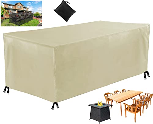 MOZTBH Gartenmöbel Abdeckung, Rechteckige Wasserdicht Gartentisch Möbelset Oxford 420D, Winterfest Schneeschutz Staubdicht Anti-UV Schutzhülle Atmungsaktives- Beige|| 150x130x90cm(LxWxH) von MOZTBH