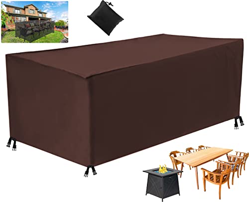 MOZTBH Gartenmöbel Abdeckung, Rechteckige Wasserdicht Gartentisch Möbelset Oxford 420D, Winterfest Schneeschutz Staubdicht Anti-UV Schutzhülle Atmungsaktives- Brown|| 150x100x85cm(LxWxH) von MOZTBH