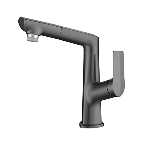 MObyat Ausziehmischer, Waschtischarmatur, Küchenarmatur, Badezimmerarmatur mit herausziehbarer Brause, höhenverstellbar, Poliert, Messing, Chrome, 1 Loch, Hebel, Links, Pulldown, weiß von MObyat