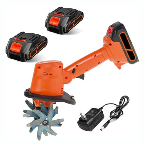 MObyat Elektrische Akku-Grubberfräse, Kleine Gartenfräse Mit Wiederaufladbarem Lithium-Akku, 10 cm Fräsbreite, 10 cm Arbeitstiefe, 1–2 Stunden Ladezeit, Für Bauernhof, Hof, Rasen von MObyat