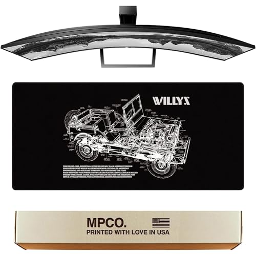 MPCO. Blueprints Große Gaming-Schreibtischunterlage – 91,4 x 43,2 cm Duraglyde Stoff Willys Jeep – schwarze Schreibtischunterlagen – rutschfest, waschbar, glattes Gleiten für präzises Gaming und MPCO. Blueprints Große Gaming-Schreibtischunterlage – 91,4 x 43,2 cm Duraglyde Stoff Willys Jeep – schwarze Schreibtischunterlagen – rutschfest, waschbar, glattes Gleiten für präzises Gaming und von MPCO.