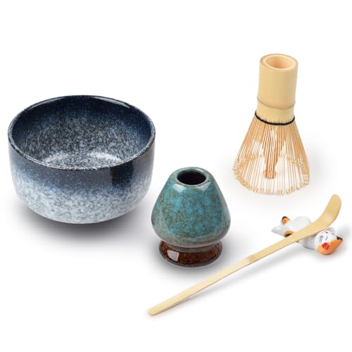 MPEIPILA Matcha Tee Set, Matcha Set, Matcha Besen, Matcha Set für Einsteiger, Japanisches Matcha Tee Set, Stylisches Matchas Set, Matcha-Set, Fantasieblau von MPEIPILA