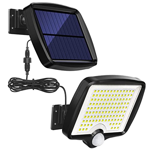 MPJ Solarlampen für Außen, 118 LED Solarleuchte Aussen mit Bewegungsmelder, IP65 Wasserdichte, 120°Beleuchtungswinkel, Solar Wandleuchte für Garten mit 5m Kabel von MPJ