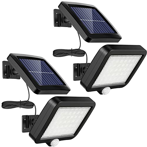 MPJ Solarlampen für Außen, 2 Stücke 56 LED Solarleuchte Aussen mit Bewegungsmelder, IP65 Wasserdichte, 120°Beleuchtungswinkel, Solar Wandleuchte für Garten mit 5m Kabel von MPJ