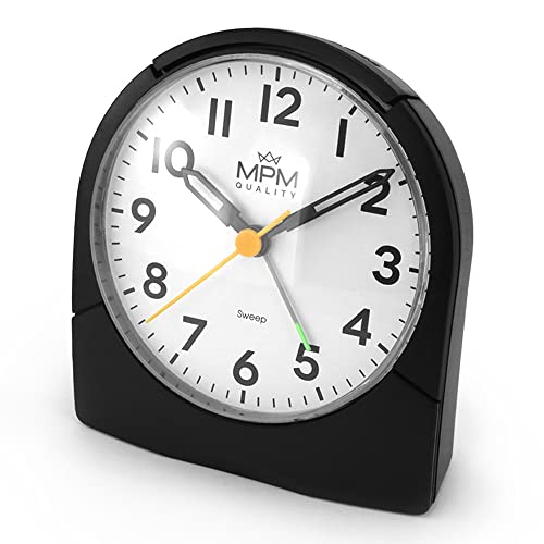 MPM Analoger Wecker aus Kunststoff, schwarz | Schlummerfunktion | Aufsteigender Alarm | Nachtlichtfunktion | Ouarz-Schrittmotor, reibungsloser Ablauf… von MPM Quality