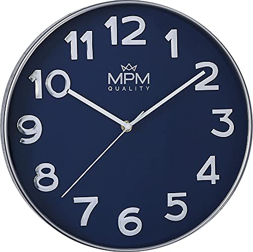 MPM Quality Blue Silver Wall Clock - Design Wanduhr 3D Große Zahlen Wanduhr Blau Modern 30 cm Quarz-Uhrwerk Sweep, Wand Dekoration für Wohnzimmer, Küche, Kinderzimmer, Schlafzimmer, Büro von MPM Quality
