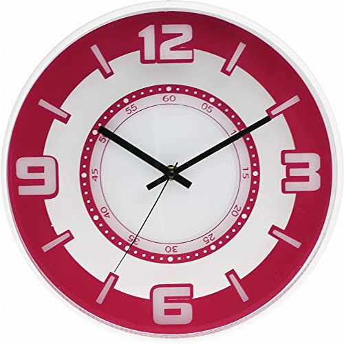 MPM Design Kunststoff Wanduhr aus Plastik, Pink, Moderne und Elegante Wanddekoration, Schöne Deko Wand Uhr für jeden Raum, Wohnzimmer, Küche, Schlafzimmer, Büro und alle Räume von MPM Quality