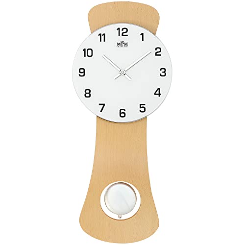 MPM Quality Design Pendeluhr Wanduhr, Dunkle Wanduhr Holz, hochwertige Verarbeitung aus Holz, Glas und Metall, Wanduhr modern, präziser Quarz-Schrittmotor, große Wanduhr mit Pendel, Wohnzimmeruhren von MPM Quality