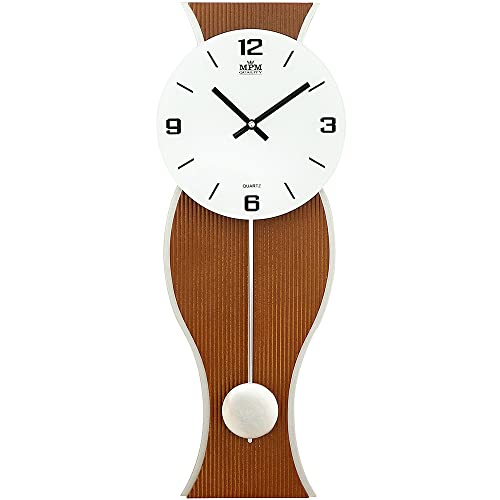 MPM Quality Design Pendeluhr Wanduhr, Dunkle Wanduhr Holz, hochwertige Verarbeitung aus Holz und Glas, Elegante Wanduhr modern, präziser Quarz-Schrittmotor, große Wanduhr mit Pendel, Wohnzimmeruhren von MPM Quality