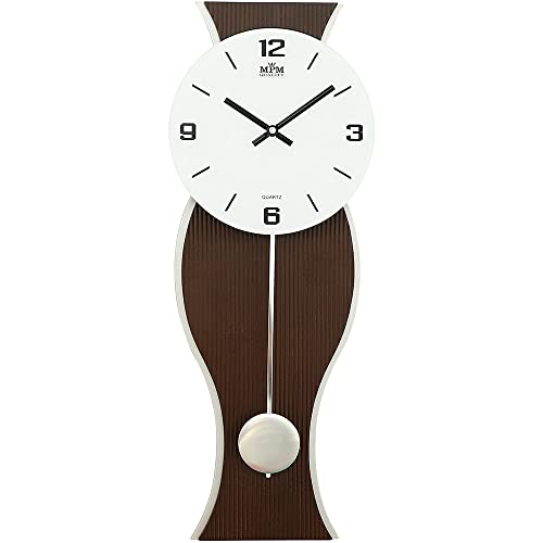 MPM Quality Design Pendeluhr Wanduhr, Helle Wanduhr Holz, hochwertige Verarbeitung aus Holz und Glas, Elegante Wanduhr modern, präziser Quarz-Schrittmotor, große Wanduhr mit Pendel, Wohnzimmeruhren von MPM Quality