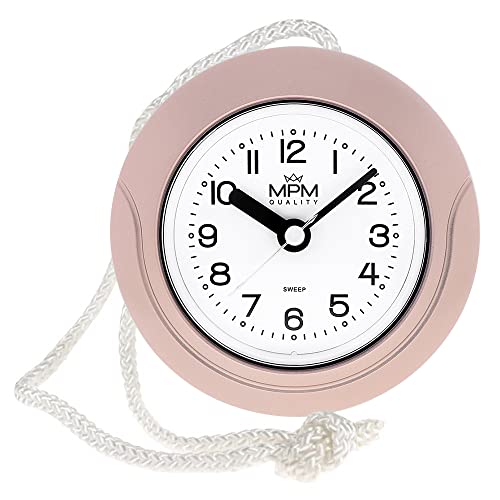 MPM Quality Design Badezimmer-Uhr aus Kunstoff, Quarz-Uhrwerk Sweep, 3-5 ATM Wasserdicht, Rosa, Ø 135 mm, geeignet auch für Außenbereich und als Badezimmeruhr, Pooluhr, Küchenuhr von MPM Quality