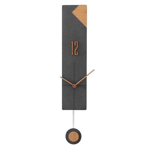 MPM Quality Design Holz Pendeluhr Wanduhr, Helles Holz/Schwarz, 105 x 555 mm, Elegante Uhr modern, Quarz-Uhrwerk Sweep, originelle Wanduhr mit Pendel, Deko Wohnzimmer, Schlafzimmer, Küche, Büro von MPM Quality