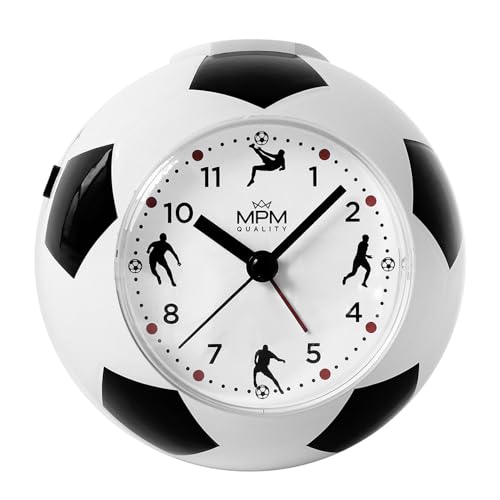 MPM Quality Design Kinder Wecker aus Kunststoff, Fußball Form und Motiv, Weiß/Schwarz, Quarz-Sweep, Melodie vom Weckton zur Außwahl, Analog, lauter Alarm, Kinderzimmer, Schlafzimmer Tisch Dekoration MPM Quality Design Kinder Wecker aus Kunststoff, Fußball Form und Motiv, Weiß/Schwarz, Quarz-Sweep, Melodie vom Weckton zur Außwahl, Analog, lauter Alarm, Kinderzimmer, Schlafzimmer Tisch Dekoration von MPM Quality