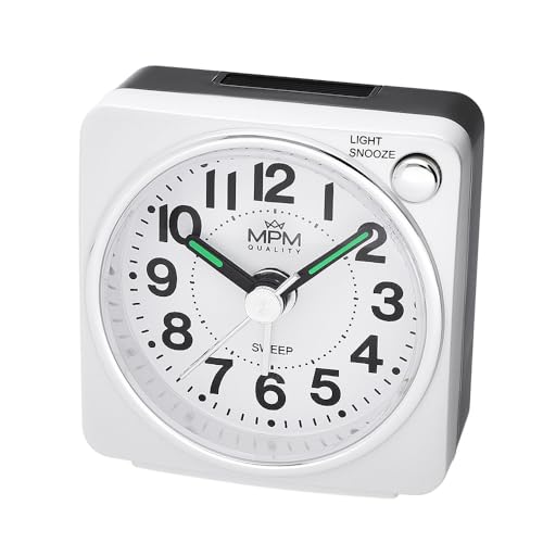 MPM Quality Design Kunststoff Wecker, Alarm Clock, Schwarz/Weiß, Modern, Lumini, Analog, aufsteigender Alarm, Snooze, Schlummerfuntion, Nachtlicht, Tisch Dekoration für Home, Schlafzimmer, Büro von MPM Quality