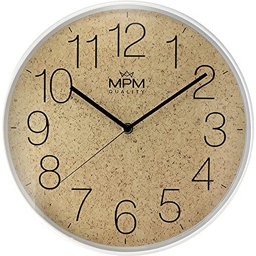 MPM Quality Design Wanduhr, Elegant Kunststoffuhr, Kork-Motiv, Quarz-Uhrwerk Sweep, ∅ 295x45 mm, Kunststoff Mineralglas, für Wohnzimmer, Schlafzimmer, Küche, Büro, Café, Restaurant, Hotel Deko von MPM Quality