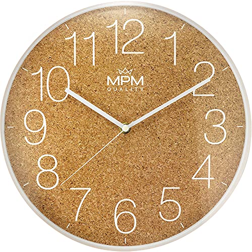 MPM Quality Design Wanduhr, Elegant Kunststoffuhr, Kork-Motiv, Quarz-Uhrwerk Sweep, ∅ 295x45 mm, Kunststoff Mineralglas, für Wohnzimmer, Schlafzimmer, Küche, Büro, Café, Restaurant, Hotel Dekoration von MPM Quality