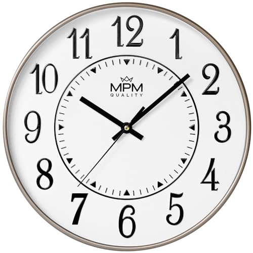 MPM Quality Design Wanduhr, Rosé/Schwarz, Modern Kunststoff Uhr, Glas, Quarz-Uhrwerk Sweep, 295x295x45 mm, für Wohnzimmer, Schlafzimmer, Küche, Büro und in jeden Raum von MPM Quality