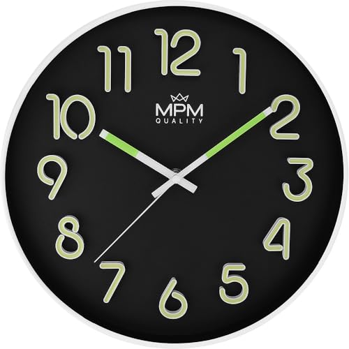 MPM Quality Lumini Wall Clock - Wanduhr mit lumineszenz, Quarz-Uhrwerk Sweep, Schwarz/Weiß, Wand-Deko ∅ 305x43 mm, Runde Design Wanduhr Modern für Wohnzimmer, Küche, Büro, Schlafzimmer, jeden Raum von MPM Quality