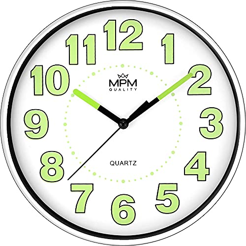 MPM Quality Lumini Wall Clock - Wanduhr mit lumineszenz, Quarz-Uhrwerk Sweep, Weiß/Grau, Wand-Deko Ø 200 x 35 mm, Runde Design Wanduhr Modern für Wohnzimmer, Küche, Büro, Schlafzimmer, für jeden Raum von MPM Quality