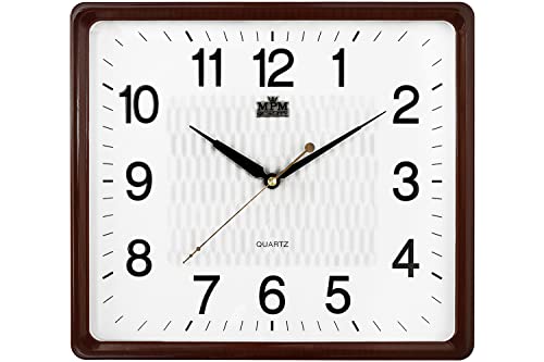 MPM Quality Quadratische Kunststoff-Wanduhr Weiß/Braun, Wanddekoration, Quarz-Uhrwerk, Reibungsloser Ablauf, E01.2929.5000, 318 x 358 x 38 mm von MPM Quality