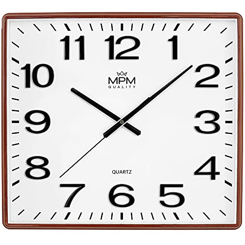 MPM Vinity Design Kunstoff Wanduhr, Quadratisch, 3D arabische Ziffern, Braun/Weiß, Quarz-Uhrwerk, Analog, große Wanddeko, 500 x 450 x 55 mm, Wohnzimmer, Küche, Büro, Schlafzimmer von MPM Quality