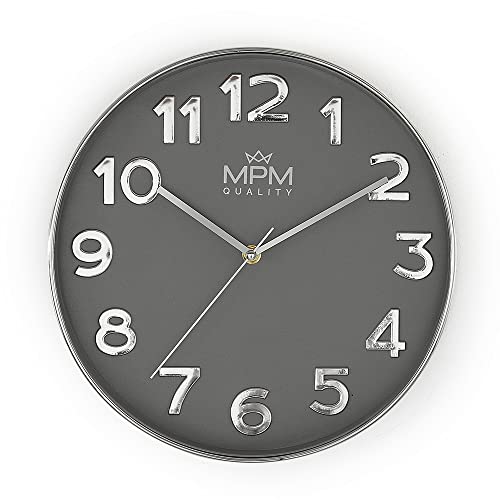 MPM Quality Design Wanduhr, 3D-Ziffern, Quarz-Uhrwerk Sweep, Grau, Modern, Kunststoff und Mineralglas, Wand-Dekoration für jeden Raum: Schlafzimmer, Büro, Küche, Wohnzimmer, ∅ 295 x 42 mm von MPM Quality