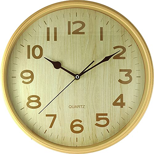 MPM Quality Holz-Imitation Wanduhr aus Kunststoff, Helles Braun, Quarz - Schrittmotor, Ø 302 x 40 mm, Wand-Deko für Wohnzimmer, Schlafzimmer, Büro von MPM Quality