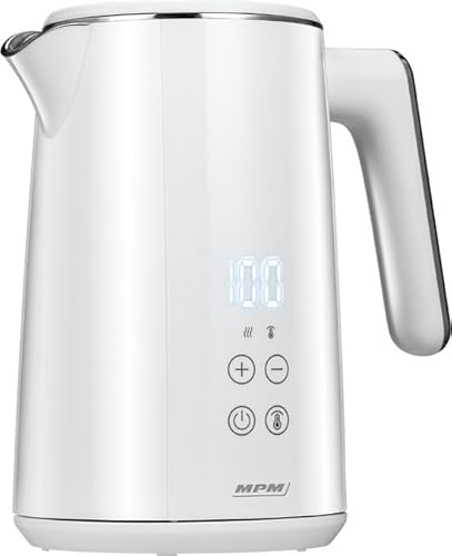 MPM - Leiser Wasserkocher mit einstellbarer Temperatur - Digitale Temperaturanzeige - 1,7 Liter - Doppelwandig - 2200W (Weiß) von MPM