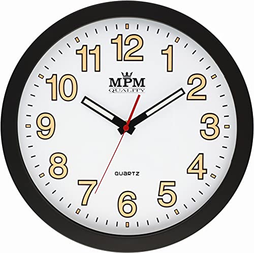 MPM Quality - Lumini Wanduhr, Weiß/Schwarz, Ø 300 x 40 mm Lumineszierend, Quarz-Schrittmotor, Mineralglas, 300 x 40 mm, Wanddekoration für jeden Raum von MPM Quality