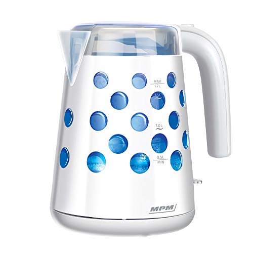 MPM MCZ-86 Elektrischer Wasserkocher 1,7 L, BPA-freier Kunststoffbehälter, Kabellos, Abschaltautomatik, Beleuchteter Innenraum, Weiß, 2200W, Kunststoff MPM MCZ-86 Elektrischer Wasserkocher 1,7 L, BPA-freier Kunststoffbehälter, Kabellos, Abschaltautomatik, Beleuchteter Innenraum, Weiß, 2200W, Kunststoff von MPM