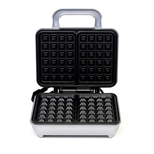 MPM MGO-38 Professional Waffeleisen für 2 Dicke Belgische Waffeln, Antihaftbeschichtete Platten, Automatische Temperaturregelung, 1000W, 1000, Farbe Silber von MPM