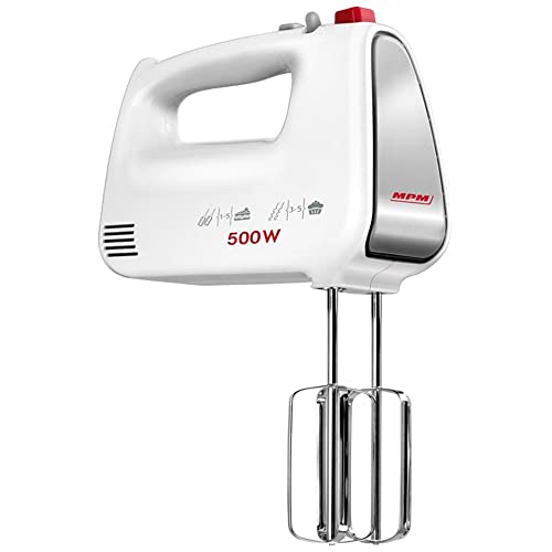 MPM MMR-19 Handrührer, Handmixer, 5 Geschwindigkeitsstufen + Turbo, Edelstahl-Knethaken und -Schneebesen, 500W von MPM