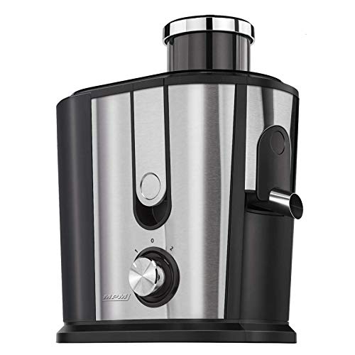 MPM MSO-07M Entsafter für Obst und Gemüse Edelstahl, 2 Geschwindigkeitsstufen, Zentrifugaler Entsafter Juicer 14.500 rpm, 75 mm Einfüllöffnung, BPA-frei, 500W von MPM