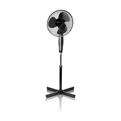 MPM MWP-19C Oszillierender Bodenventilator, 42 cm, höhenverstellbar, 7,5-Stunden-Timer, 3 Geschwindigkeiten, Fernbedienung, schwarz, 50 W von MPM