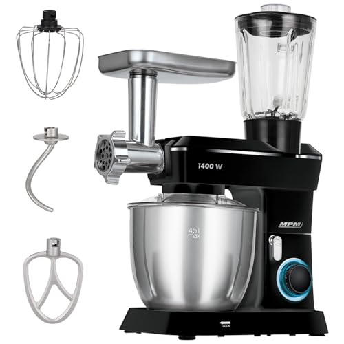 MPM Planetarische Küchenmaschine MRK-24 - Multifunktional Mixer Küche 4,5l - Küchengeräte Vielseitig Einsetzbar 1400W - Zwei Schüsseln - Inklusive Fleischwolf und Mixer MPM Planetarische Küchenmaschine MRK-24 - Multifunktional Mixer Küche 4,5l - Küchengeräte Vielseitig Einsetzbar 1400W - Zwei Schüsseln - Inklusive Fleischwolf und Mixer von MPM