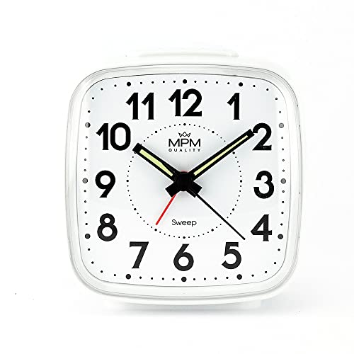 MPM Quality Design Kunststoff Wecker, Alarm Clock, Weiß/Lumini, Modern, Analog, aufsteigender Alarm, Snooze, Schlummerfuntion, Nachtlicht, Tisch Dekoration für Home, Schlafzimmer, Büro von MPM Quality