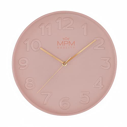 MPM Quality Design Wanduhr, Rosa, Modern Kunststoff Uhr, Glas, Quarz-Uhrwerk Sweep, 305x305x42 mm, für Wohnzimmer, Schlafzimmer, Küche, Büro und in jeden Raum von MPM Quality