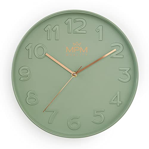 MPM Quality Design Wanduhr, Grün, Modern Kunststoff Uhr, Glas, Quarz-Uhrwerk Sweep, 305x305x42 mm, für Wohnzimmer, Schlafzimmer, Küche, Büro und in jeden Raum von MPM Quality